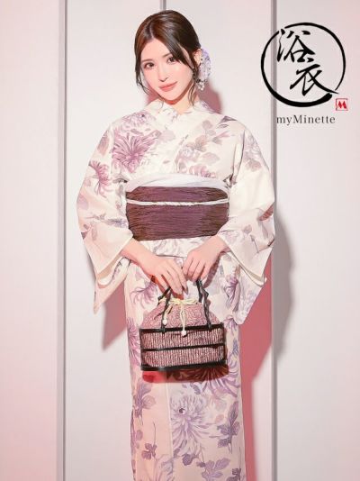 [セール] 浴衣 妖艶 生成り地×ピンクパー...