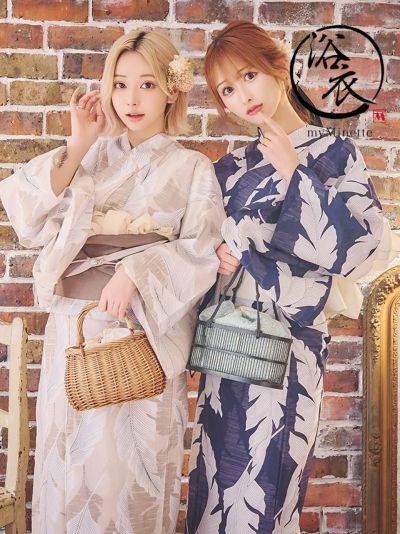 浴衣 選べる帯 レトロ ビッグリーフ柄 ゆか...