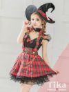 コスプレ チェック柄 美魔女 コスチュームセット ハロウィン ウィッチ ワンピース レディース 衣装 仮装  myMinette マイミネット チェック アメリカン ガーリー フレアスカート インポート 魔女