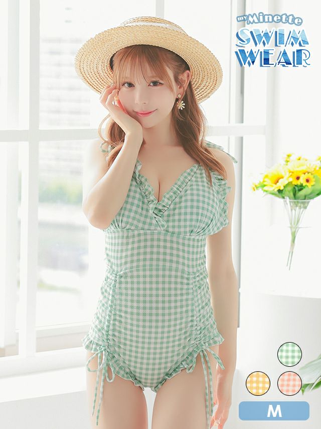 水着 レディース モノキニビキニ ワンピース チェック フリル ガーリー 体型カバー 水着 フリル リボン ガーリー 体型カバー ギンガムチェック モノキニビキニギンガムチェック myMinette マイミネット