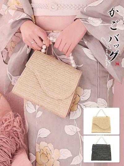 浴衣 小物 2Way竹かごバッグフラワー刺繍...
