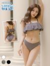 水着 モノキニ ビキニ ワンピース バンドゥ 白 黒 チェック レースアップ セクシー myMinette マイミネット バックリボンレースアップモノキニフレアチェック水着