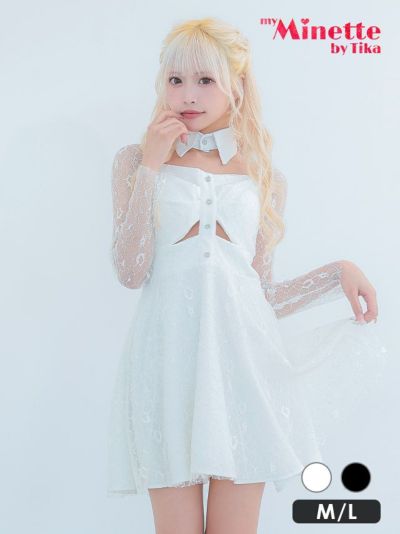 [SALE] 長袖レースウエストカット襟デザ...