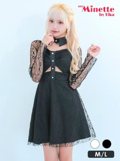 [SALE] 総レース長袖バストギャザー襟デ...