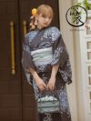 ワンピース浴衣 二部式 セパレート ワンピース myMinette マイミネット 黒地×乱菊 ゆかた3点セット