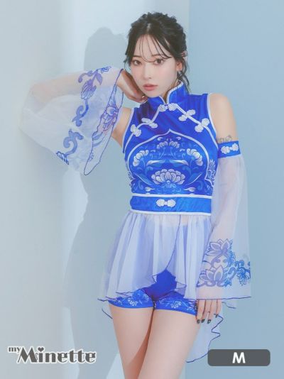 コスプレ シアー刺繍ペプラムシフォンカンフー...