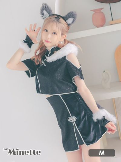 コスプレ チャイナデザインふわふわクール狼アニマル [5点セット] (トップス/スカート/カチューシャ/グローブ/しっぽ)