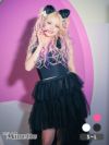 仮装 変装 コスチューム　ネコ ギャル myMinette  マイミネット　コスプレ ふわふわファーショルダーへそ出しビスチェ セットアップ シースルー フィッシュテール フレアスカート 猫 アニマル