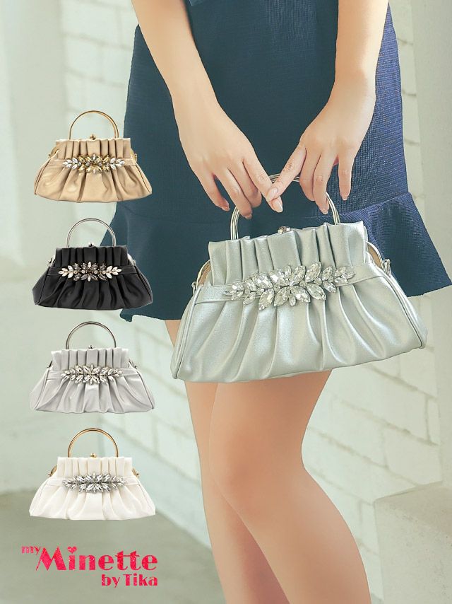 鞄 キャババッグ myMinette マイミネット カット ビジュー プリーツ 2way がま口 ハンド ミニ バッグ