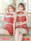 仮装 変装 コスチューム クリスマス myMinette マイミネット サンタコス 4点set ファーショルダー へそ出し トップス × ショートパンツ パール ツイード ペア セットアップ サンタ コスプレ