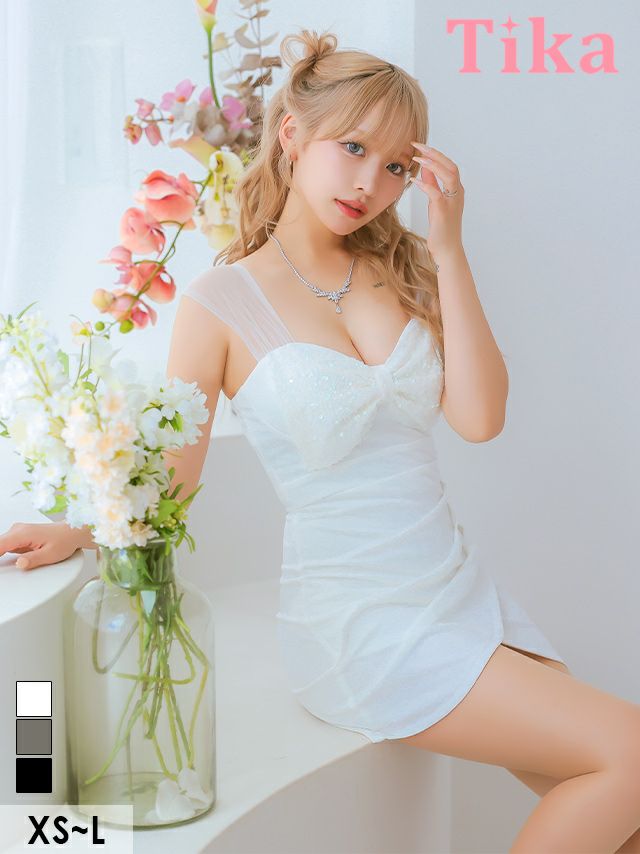 キャバドレス 安い 激安 ミニ丈 キャバクラ クラブ ラウンジ チュール キャミソール バストリボン ラップ タイト ミニ ドレス プチプラドレス