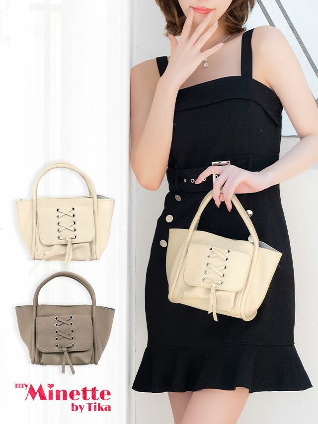 バッグ キャババッグ myMinette マイミネット 2way レースアップ デザイン 合皮 ミニ バッグ