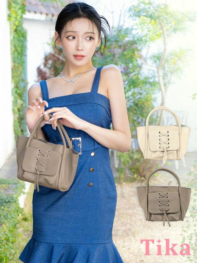 バッグ キャババッグ myMinette マイミネット 編み上げ デザイン 合皮 2Way ミニバッグ