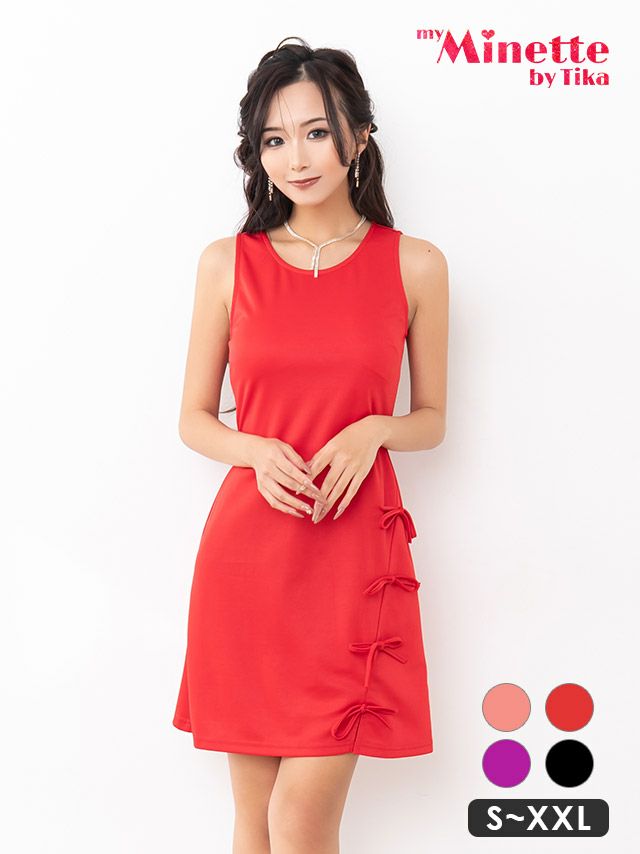 キャバドレス 安い 激安 ミニ丈 キャバクラ クラブ ラウンジ ノースリーブ リボンデザイン タイト ミニドレス プチプラドレス