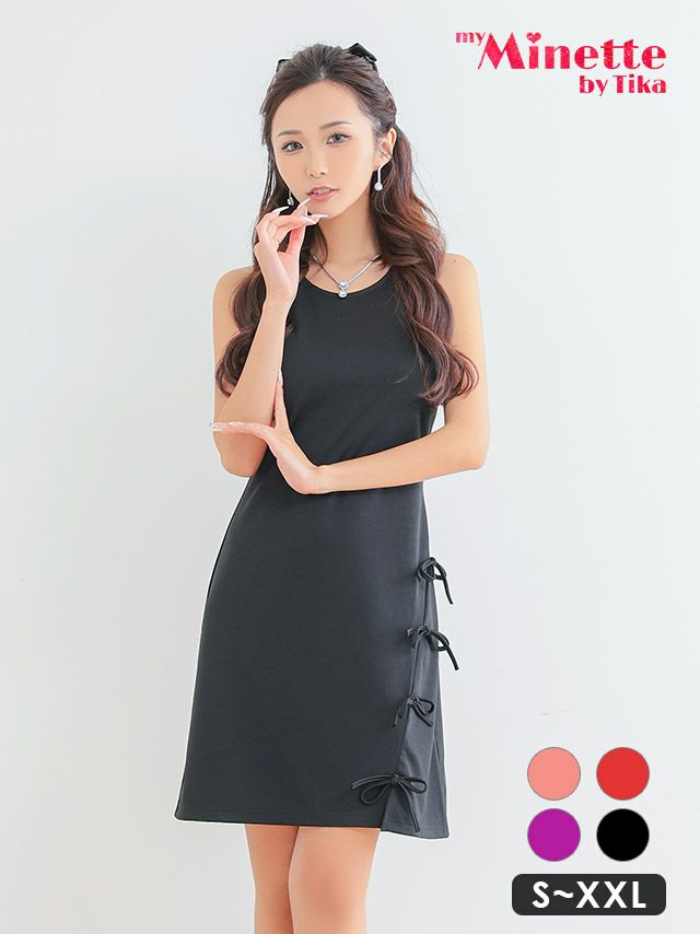 キャバドレス 安い 激安 ミニ丈 キャバクラ クラブ ラウンジ ノースリーブ リボン ワンカラータイト ミニドレス プチプラドレス
