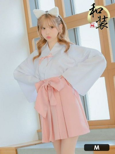 [新作][コスプレ] 和装巫女×白猫体型カバーフレアスカートアニマルコスプレ [3点セット] (トップス/スカート/カチューシャ)