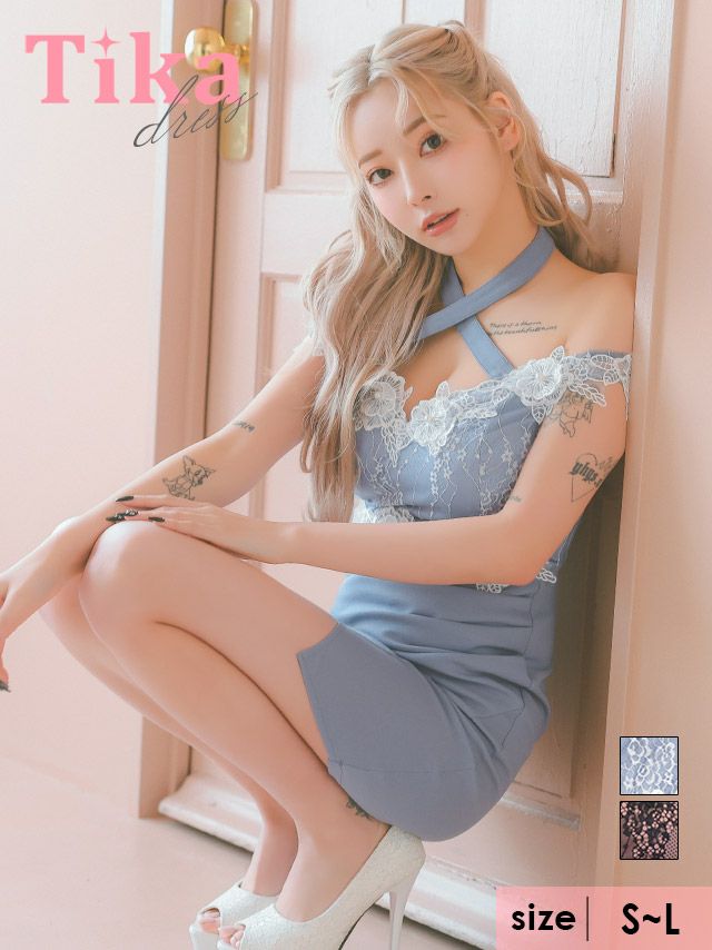 キャバドレス 安い 激安 ミニ丈 キャバクラ クラブ ラウンジ クロスネック オフショルダー 立体 フラワー レース くびれ デザイン ギャザー スリット タイトミニドレス プチプラドレス