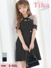 キャバドレス ミニ丈 キャバクラ クラブ ラウンジ ドット柄 シアー 半袖 ネックリボン フレアミニドレス