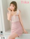 キャバドレス ミニ丈 キャバクラ クラブ ラウンジ ノースリーブ フリル袖 ギンガムチェック柄 切り替え ラップ タイトミニドレス