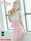 キャバドレス ミニ丈 キャバクラ クラブ ラウンジ カシュクール　ネックリボン　ノースリーブ　フリル　ペプラム　ウエストベルト　切り替え　バイカラー　タイト　ミニドレス