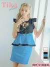 キャバドレス ミニ丈 キャバクラ クラブ ラウンジ カシュクール　ネックリボン　ノースリーブ　フリル　ペプラム　ウエストベルト　切り替え　バイカラー　タイト　ミニドレス