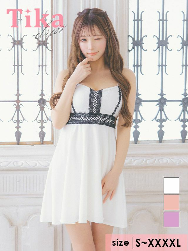 キャバドレス ミニ丈 キャバクラ クラブ ラウンジ キャミソール フラワーレース ブラック刺繍 切り替え フレアミニドレス