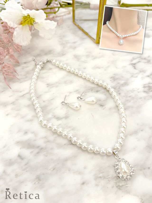 myMinette マイミネット パール ビジュー ネックレス×ピアス アクセサリー2点セット
