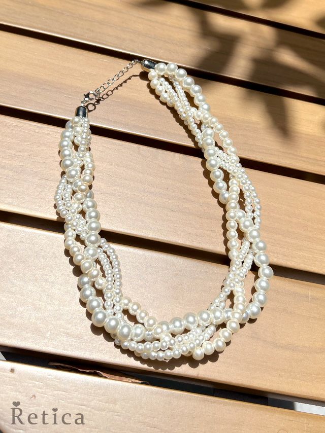 myMinette マイミネット 大中小パール ねじれネックレス