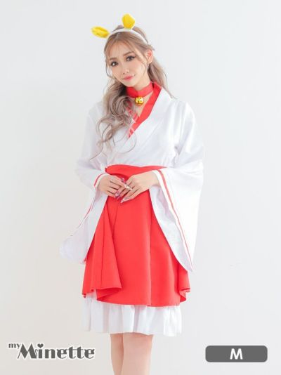 [新作]コスプレ 体型カバー和装フレアスカート巫女アニマル [5点セット] (トップス/スカート/カチューシャ/チョーカー/リボン)