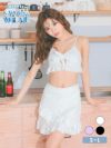 水着 エンブロイダリー レース カットアウト リボン ビスチェ 体型カバー フリル ラップスカート 韓国風 ガーリー タンキニ