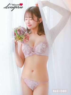 [新作]勝負下着 編み上げ ボタニカル 刺繍 レース ワイヤー 脇高 ブラジャー＆ショーツ2点セット【ネコポス対応可350円】