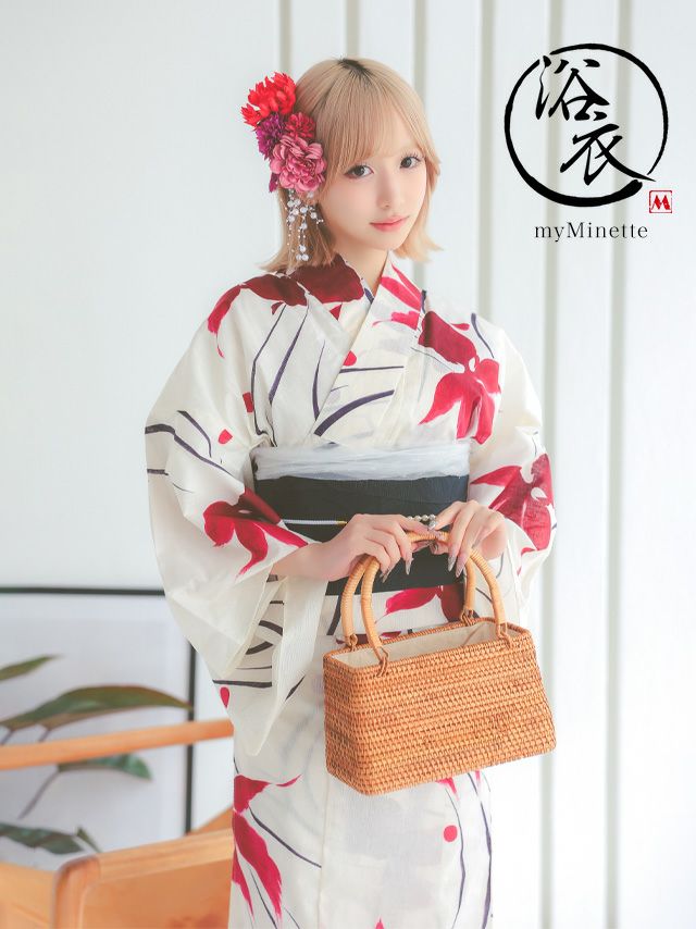 レトロ クリーム地 流水金魚 ゆかた 3点セット