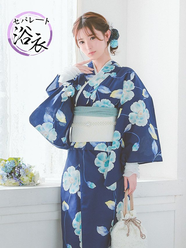 水彩 シャクナゲ セパレート ゆかた3点セット