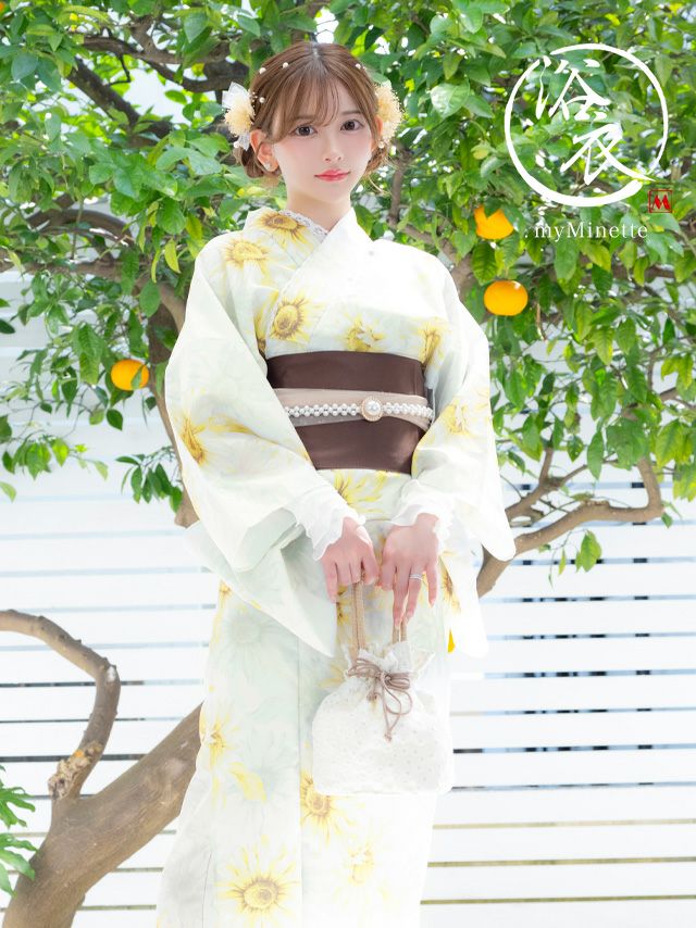 SWEET 白地 水彩 向日葵 ゆかた 3点セット