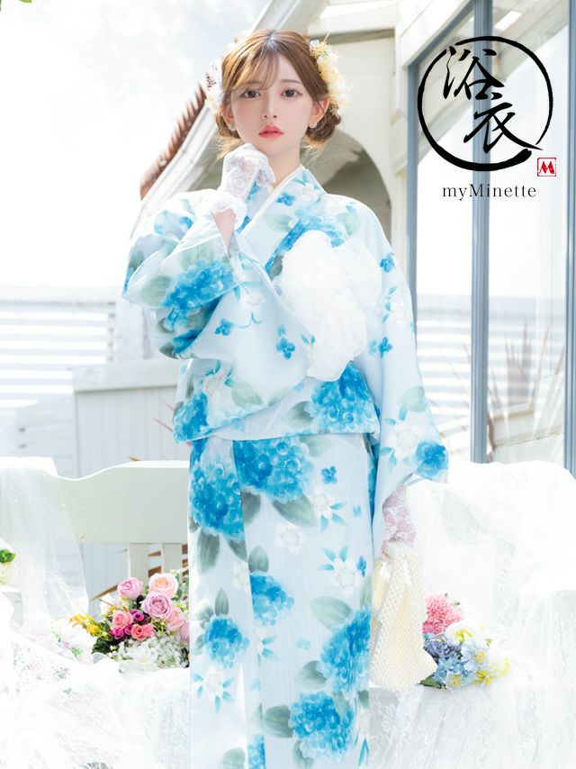 SWEET ペールブルー 水彩 紫陽花 菖蒲 ゆかた3点セット