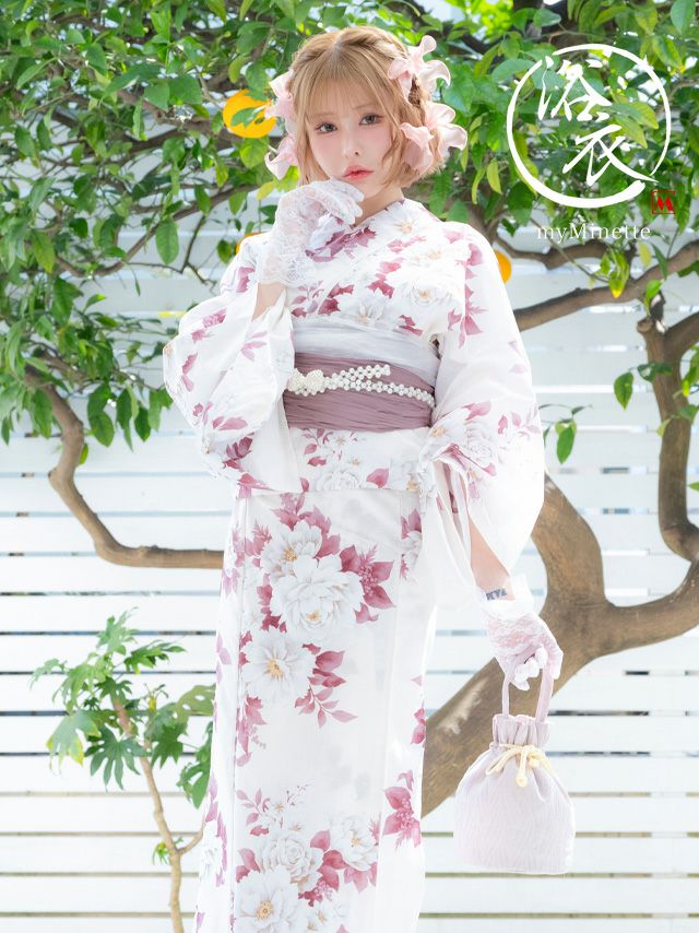 SWEET 白地 牡丹 ゆかた3点セット