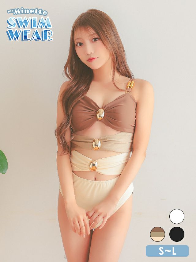 水着 ギャル バンドゥ モノキニ シャーリング カットアウト ビキニ