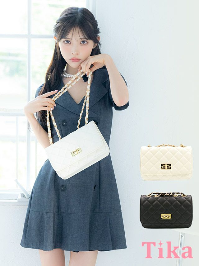 チェーン付き キルティング ショルダーバッグ