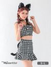 コスプレ ノースリーブ ツイード セットアップ アニマル 猫 千鳥柄 フレアスカート