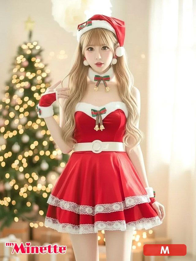  仮装 変装 コスチューム クリスマス  myMinette マイミネット サンタコス 6点set レースデザイン ふわふわ ガーリー プチプラ サンタ コスプレ