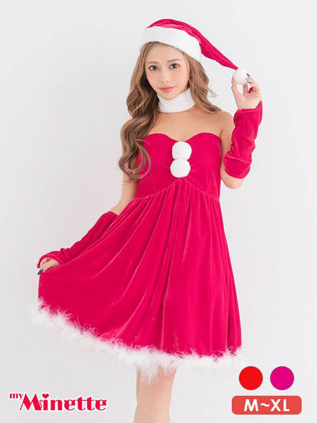  仮装 変装 コスチューム クリスマス myMinette マイミネット サンタコス 5点set ふわふわフェザー ベロア サンタ ベアトップ コスプレ