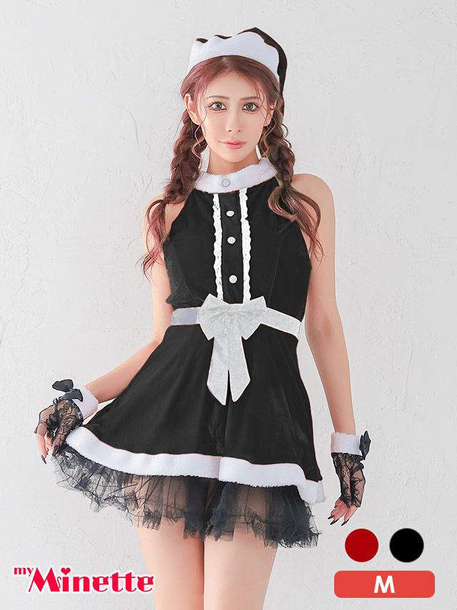 仮装 変装 コスチューム クリスマス　myMinette マイミネット サンタコス 4点set ノースリーブ フレアスカート レース リボン Aライン プチプラ サンタ コスプレ