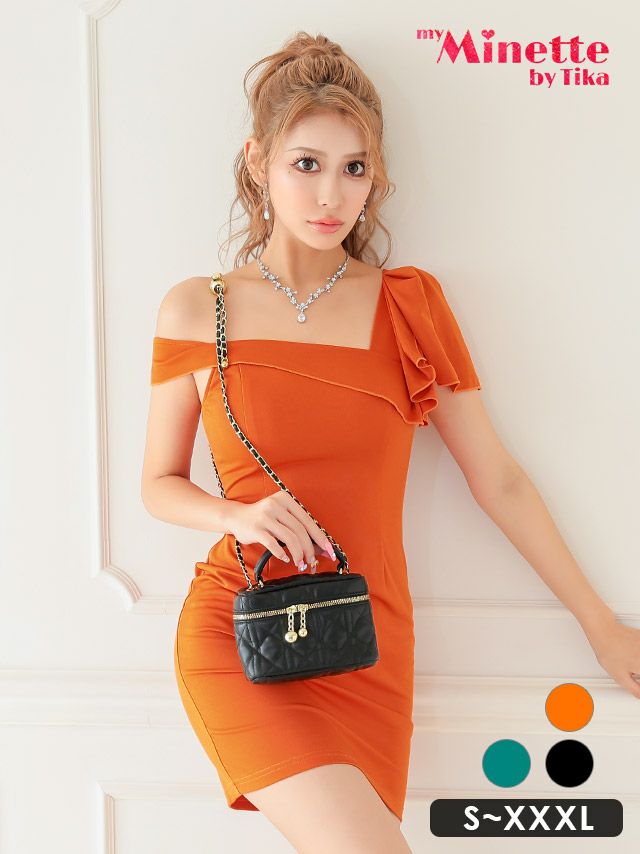 キャバドレス 安い 激安 ミニ丈 キャバクラ クラブ ラウンジ ワンサイドフリル アシメオフショル タイト プチプラ ミニドレス プチプラドレス