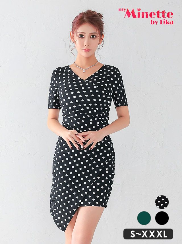 キャバドレス 安い 激安 ミニ丈 キャバクラ クラブ ラウンジ カシュクール風 半袖 シンプル アシメ ワンカラー ドレープ タイト ミニドレス プチプラドレス