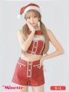  仮装 変装 コスチューム クリスマス myMinette マイミネット サンタコス 4点set へそ出しトップス ショートパンツ セットアップ ファーショルダー ツイード パールボタン サンタ コスプレ
