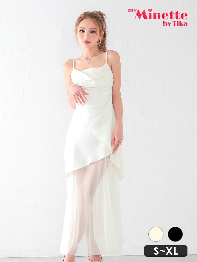 キャミソール シースルー シフォン 無地 タイト カウルネック ロングドレス