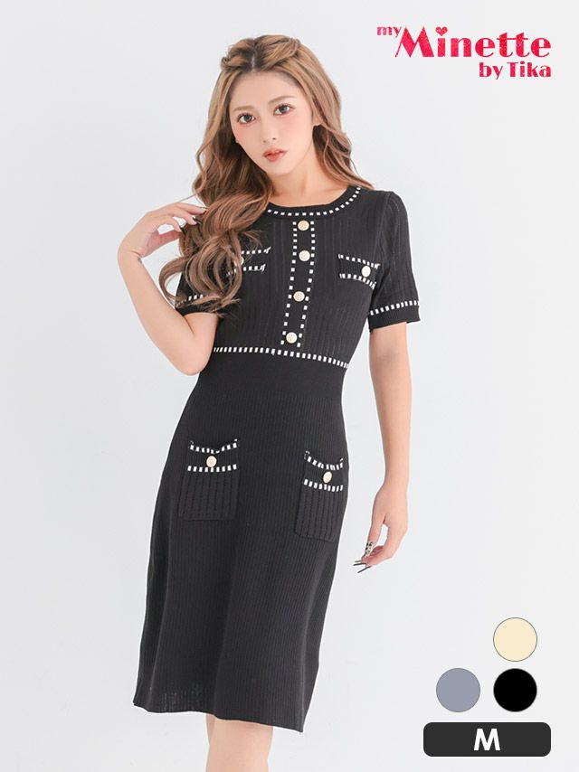 膝丈ドレス プチプラ 新人 タイト ワンピース ニット ラウンジ 半袖 胸元隠し 同伴 黒 キャバドレ